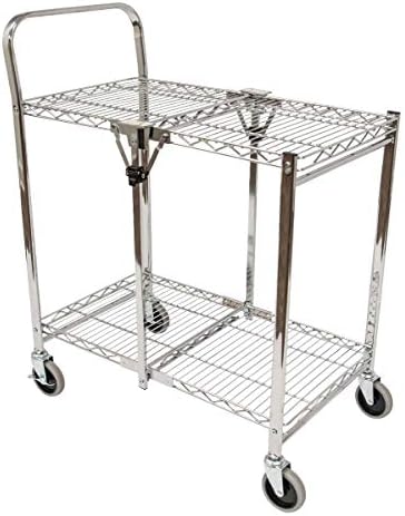 Luxor WSCC-2 Two-Shelf Collapsible Wire Utility Cart with Wheels, Push Heavy Duty,Holds 200 Pounds and Folds Up for Storage, 37"W x 18.25"D x 30.5"H by LuxorWorkspaces