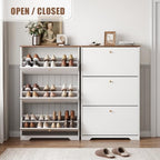 Nicetree Shoe Cabinet, 3 Flip Drawers Slim White Walnut Top Entry Storage - Image 5