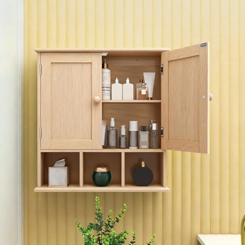 TaoHFE Natural Wooden Color Bathroom Wall Cabinet with 2 Door - Image 5
