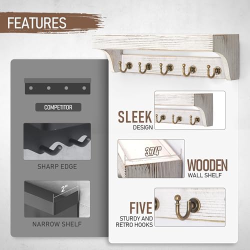 Rebee Vision Key Holder Wall Mount with Shelf for Living Room, Whitewash - Image 5