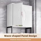 Kalrin Over The Toilet Storage Cabinet with Fluted Wave Doors and Adjustable Shelf, Wood Over Toilet Storage Rack with Drain Basket, Freestanding Bathroom Organizer for Balcony Laundry, White & Black - Image 5