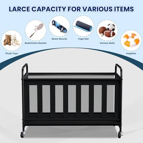 Ball Storage Bin Large with Wheels, Outdoor Ball Storage for Garage, Sports Equipment Organizer Storing Volleyball, Basketball, Toys, Soccer and Baseball - Image 6
