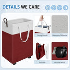 HomeHacks 75L Rolling Laundry Basket with 4 Wheels Collapsible Red - Image 3