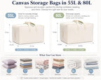 DoYiKe Soft Large Canvas Comforter Storage Bags with Four Carrying Handles and Clear Window, Closet Organizer for Clothing, Blankets Sheets Pillows and Bedding, 80L, 6 Pack, Beige - Image 2