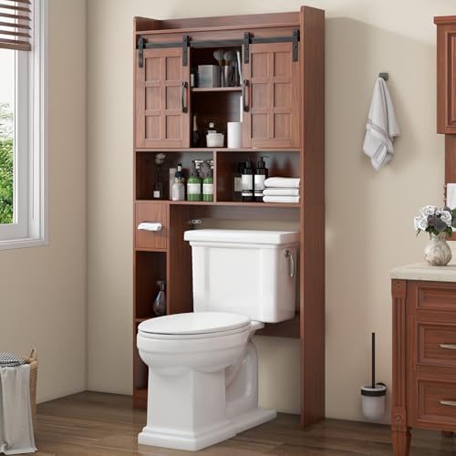 Halitaa Over The Toilet Storage Cabinet with Sliding Doors,Walnut by Halitaa