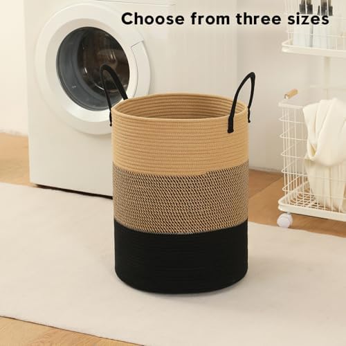 Laundry Basket Hamper Tall Rope Storage Woven for Blanket toys Dirty Clothes in Living Room Bathroom Bedroom (Jute Brown & Black, 80L/21.3Gal) - Image 2