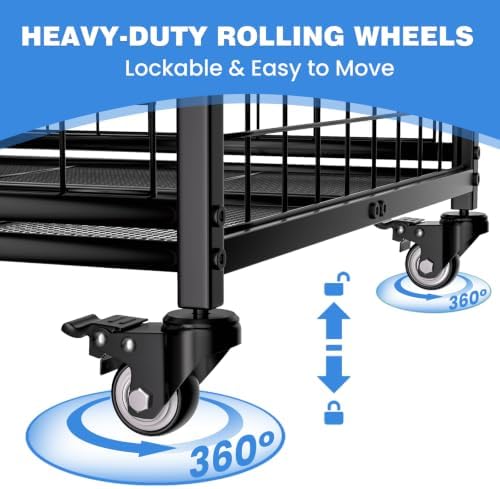 Sports Equipment Organizer,3-Tier Rolling Ball Storage with Wheels - Image 4