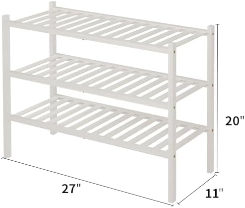ROMGUAR CRAFT 3 Tier Bamboo Shoe Rack for Closet Free Standing Wood Shoe Shelf Storage Organizer for Entryway Small Space Stackable 27"x11"x20" (White) - Image 3
