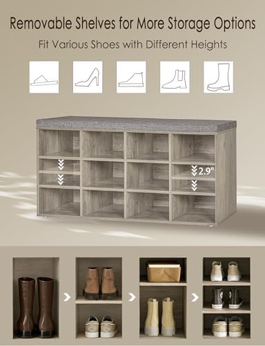 DINZI LVJ Shoe Storage Bench with Cushion, 40.9" Cubby Shoe Rack, 12-Cubby - Image 6
