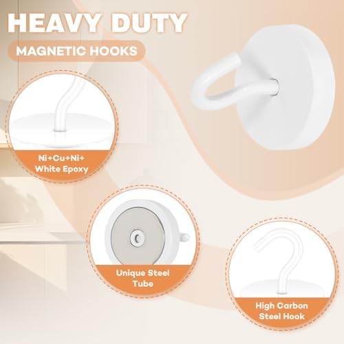 Neosmuk Magnetic Hooks Steel Tube Design for Cruise,130lb+ White,10 Pack - Image 5