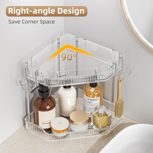 VITVITI 2 Tier Corner Bathroom Counter Organizer, Bathroom Countertop Organizer Storage for Sink, Plastic Makeup Organizer for Vanity Countertop Kitchen with Hooks, Clear - Image 5