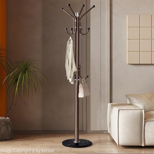 Kertnic Modern Coat Rack Freestanding with Natural Marble Base & Sturdy Metal Frame, 11 Hooks Hall Tree for Jackets, Hats, Bags, Entryway Organizer for Bedroom, Living Room, Closet (11 hooks-Bronze) - Image 6