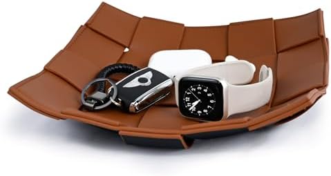 Valet Tray PU Leather Key Holder Bowl for Men Entryway Table Nightstand Desk Tray for Wallet, Keys Men's Gift - Brown & Black, 9.8" L x 9.8" W x 2" H by MSJGA