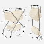STORAGE MANIAC Collapsible Laundry Cart with Wheels 31.5"H Rolling Laundry Hamper Clothes Basket with Wheels, Canvas Liner Sturdy Steel Frame Folding for Small Narrow Space Easy Storage, Beige - Image 2