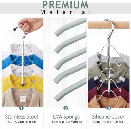 Ripeng Space Saving Clothes Hanger 8 Packs 5 in 1 Multi Layer Anti Slip Metal Heavy Duty Stainless Steel Sweater Shirt Clothes Hangers Closet Storage Organizer (Gray, Style 1) - Image 3