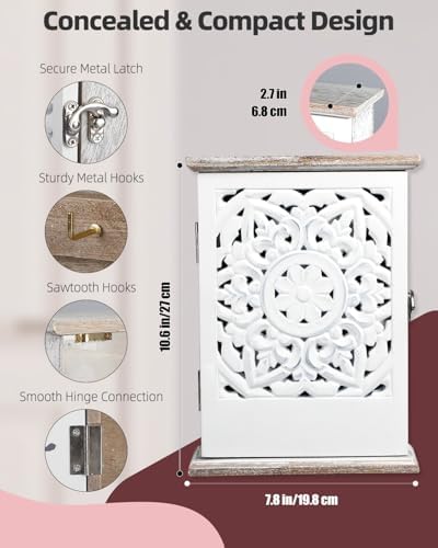 Uniclife Key Holder Wall Mount, Home Key Holder for Wall, Wooden Key Box Wall Mount, Small Wall Cabinet with Key Hooks, Key Hanger, Decorative Hanging Key Rack for Entryway & Office - Image 6