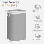 STORAGE MANIAC Metal Frame Laundry Hamper with Lid, 23.7 Gal Tall Laundry Baskets with Removeable Bag, Large Clothes Hamper with PU Tag, Laundry Bin for Dorm, Collage, Bathroom, Bedroom, Gray - Image 3