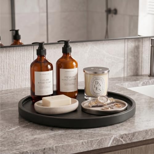Lazy Susan Turntable Organizer, 10" Acacia Wood Round Serving Tray, Black - Image 6