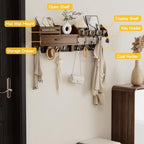 Solid Wood Wall Mounted Coat Rack with Shelf & Drawer - Image 4