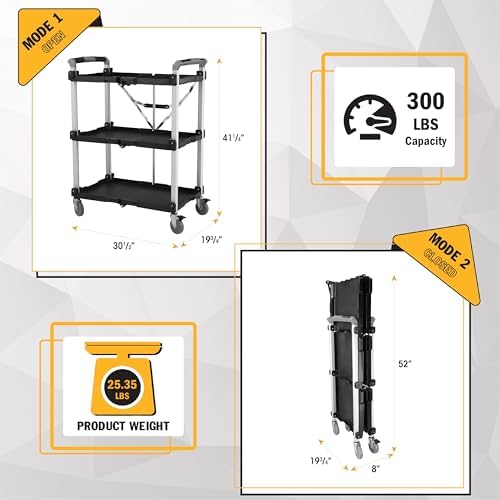 Olympia Tools 85-189 Pack N Roll Collapsible Service Cart, XL, 300LB Capacity, Black - Image 3