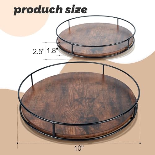 10" Rustic Brown Wood Lazy Susan,360° Decorative Turntable for Countertop - Image 3