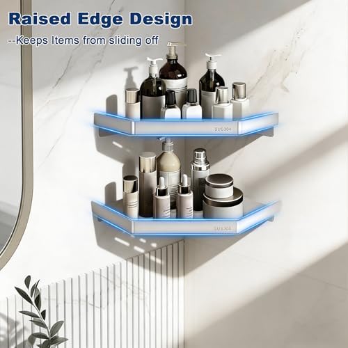 NearMoon Bathroom Shower Caddy 2 Pack, 304 Stainless Steel Shower Organizer, Screw Mounted (Diamond Corner Shelf, Chrome Finish) - Image 3