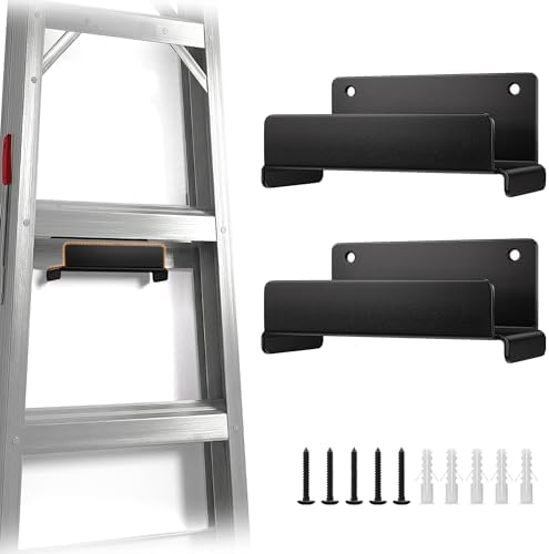 niffgaff Ladder Hooks for Garage Wall, 2 Pack Heavy Duty Wall Mount Storage Hanger for Ladders, Chairs & Patio Furniture, Fits Step & Extension Ladders, Garage Organization by niffgaff
