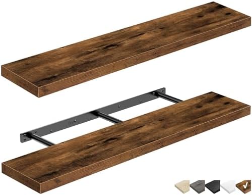 QEEIG Floating Shelves for Wall 47.2" Extra Long - Wall Shelf Bathroom Kitchen Living Room Bedroom Farmhouse Home Decor Display Bookshelf Large 47.2 x 9.3 inch Set of 2, Rustic Brown (008-120BN) by QEEIG