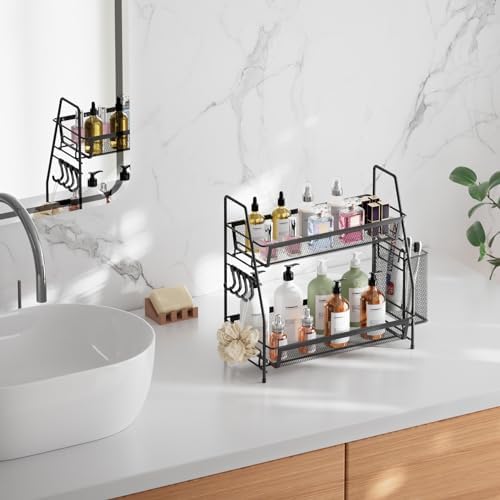 2 Tier Bathroom Countertop Organizer, Vanity Storage Shelf, Small, Black - Image 3