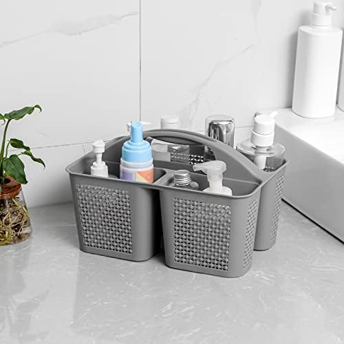 Plastic Portable Shower Caddy Basket with Handle, 3 Compartments, Grey - Image 2
