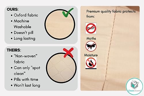 2 Pack Clothing Storage Bags Clothes Organizer folding fabric bags for sweaters, clothing, garment, bedding, quilt, linens, large folding organizers with zip & window (2 Pack Beige) - Image 3