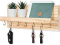 Lwenki Decorative Key Holder for Wall with Shelf, Entryway Shelf with Hooks Holds Leashes, Jackets and Glasses – Sturdy Wood Keyholder Entrance Hanger with Mounting Hardware (Wood, Large) by Lwenki