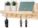 Lwenki Decorative Key Holder for Wall with Shelf, Entryway Shelf with Hooks Holds Leashes, Jackets and Glasses – Sturdy Wood Keyholder Entrance Hanger with Mounting Hardware (Wood, Large) by Lwenki