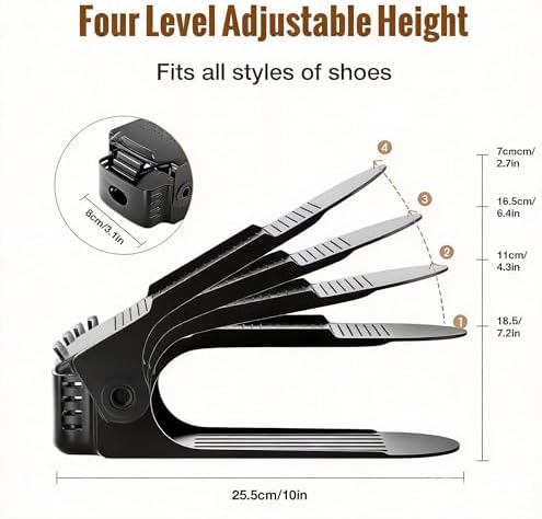 Neprock Shoe Slots Organizer, 20 Pack Adjustable Shoe Rack Stacker Storage Space Saver, Double Deck Shoe Rack Holder for Closet Organization (Black) - Image 3