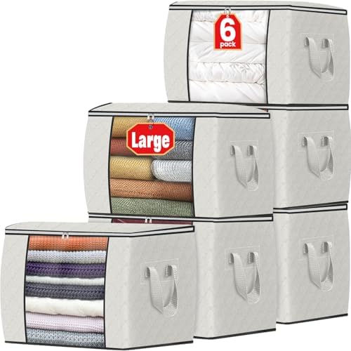 Fab totes 90L Clothes Storage, Foldable Thick Fabric Blanket Storage Bags | Foldable Containers with Zippers,Window and Handles for Organizing Bedroom, Closet, Comforter, Bedding,Dorm essentials by Fabtotes