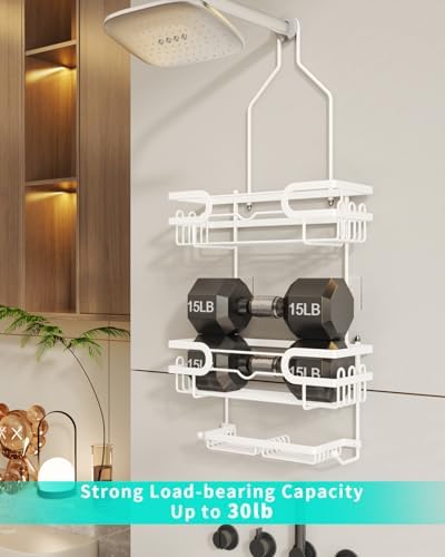 HapiRm Bathroom Hanging Shower Caddy - Rustproof Shower Shelf with 12 Hooks and 2 Soap Holders, No Drilling Bathroom Organizers and Storage - White - Image 5