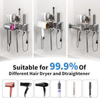 Hair Dryer Holder, Hair Tool Organizer, Blow Dryer Hanger Wall Mount for Dryer Hook, Bathroom Space-Saving Blow Dryer Organizer, Curling Irons Storage Wall Mounted (Gray) - Image 6