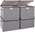 Bagnizer Large 22 Quart Linen Fabric Foldable Storage Bin Cube Organizer Basket with Flip-Top Lid & Handles, Clothes Blanket Box for Home, Office, Closet, Gray, 4 Pack 14.6 x 9.5 x 9.5” by Bagnizer