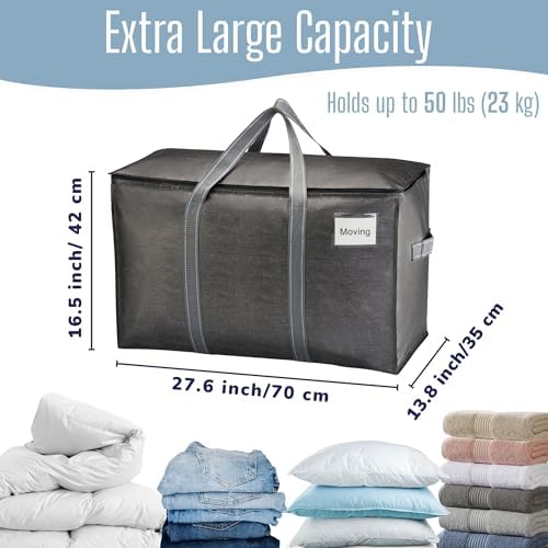 VENO 8 Pack Heavy Duty Moving Bags, Extra Large Storage Bags with Reinforced Handles & Strong Zippers, Foldable & Reusable Moving Box Alternative for Clothes & Dorm Storage - Image 4