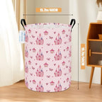 Round Laundry Basket Collapsible Storage Hamper Pink Castle - Image 2