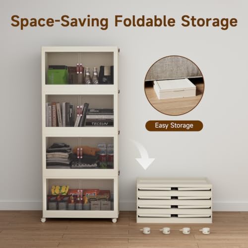 Collapsible Storage Bins with Lids and Front Doors, Heavy-Duty Stackable Plastic Organizers, Folding Utility Storage Boxes for Garage, Office, Pantry and Home (2, White, 30 Gal/Rack) - Image 5