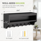 Nekon Key Holder Wall Mount, Pine Wooden Mail Organizer, Black - Image 6