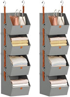 Homsorout Hanging Closet Organizer 4 Tier - Clothes Hanging Shelves, Space-Saving Closet System, Fabric Storage Bins Bedroom Organization, Collapsible Baskets for Home, Dorm, Rv, Grey, 8 Pack by Homsorout