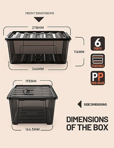 WYT 5-Quart Small Plastic Storage Container Bin with Secure Lids and Latch Buckles, Black Clear Durable Stackable Nestable Organizin, 6-Pack - Image 2