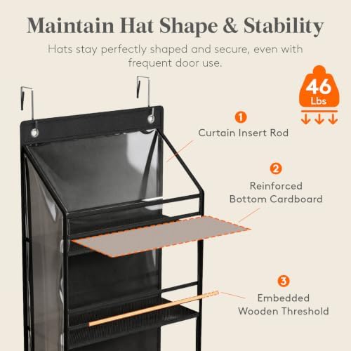 Lifewit 7 Tier Clear Over the Door Hat Rack, Baseball Caps Organizer, Black - Image 3