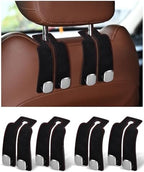 Headrest Hooks for Car, 4 Pack Car Seat Back Organizer Storage Hook, Double Hook Car Seat Hooks for Hanger Purses and Bags, Leather Purse Holder for Car, Black by LQLAN