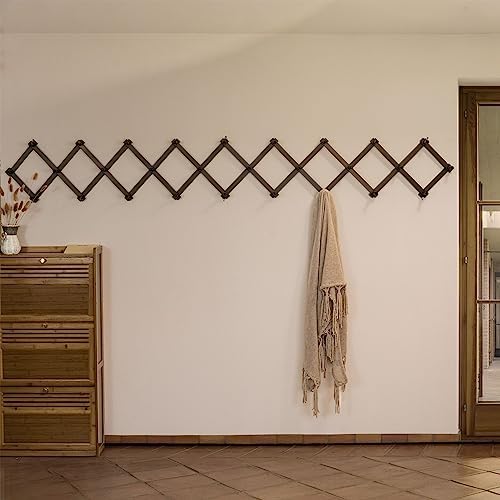 SKOLOO Accordion Wall Hanger with 28 Hooks, Modern Expandable Coat Rack Hat Rack for Wall, Solid Wooden, Dark Walnut Color - Image 2