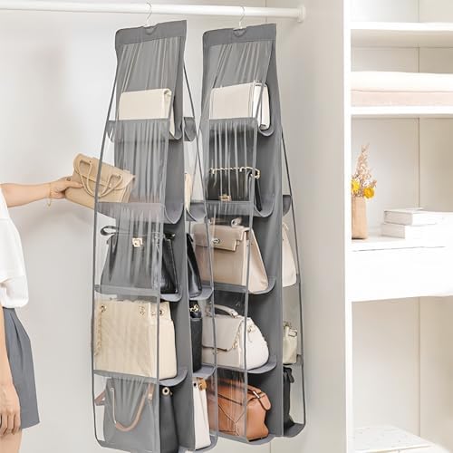 HAN SHENG 10-Pocket Clear Hanging Organizer, Handbag Storage, Grey, 1 Pack - Image 3