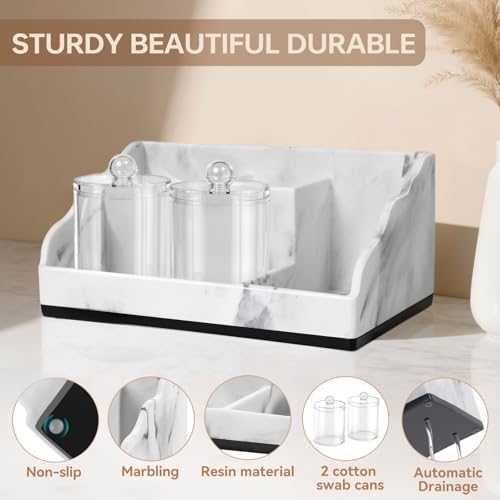 TuCao Marble Bathroom Countertop Organizer, Toothbrush Holders for Bathroom with 2PCS Qtip Holder Dispenser and Toothpaste Holder Drainage for Bathroom Accessories Organization Counter Vanity Storage - Image 5