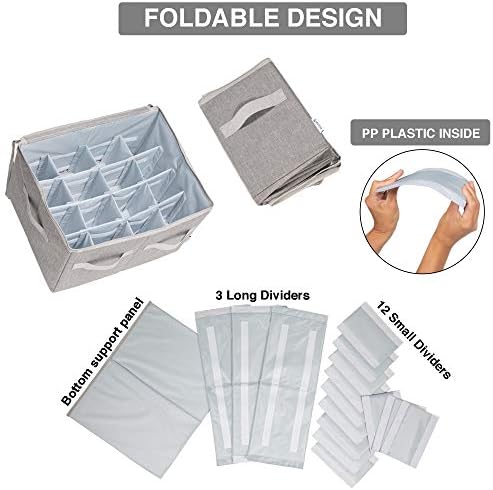 Moteph Shoe Organizer Closet Storage Solution with Clear Cover & Adjustable Dividers for Shoes, Handbags, Blankets, Linen, Clothing (Medium - 16 Pairs, Grey) - Image 4